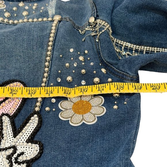 (H-221) Distressed Denim Jean Jacket Size S - Picture 9 of 13